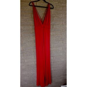 NWT Bebe Women's Red Double Strap Deep Plunge Jumpsuit  Size L Clubwear